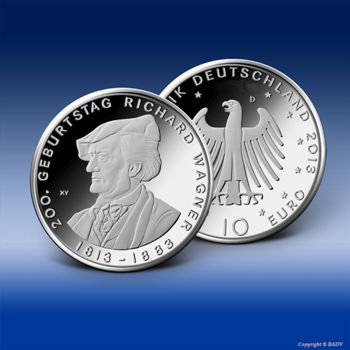 Die neue 10 Euro Gedenkmünze 200. Geburtstag Richard Wagner 2013 kann ab sofort bei Bayerisches Münzkontor reserviert werden.