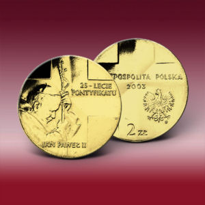 Die 2 Zloty-Jubiläumsmünze aus dem Jahr 2003 zum 25jährigen Pontifikat Johannes Pauls II. 