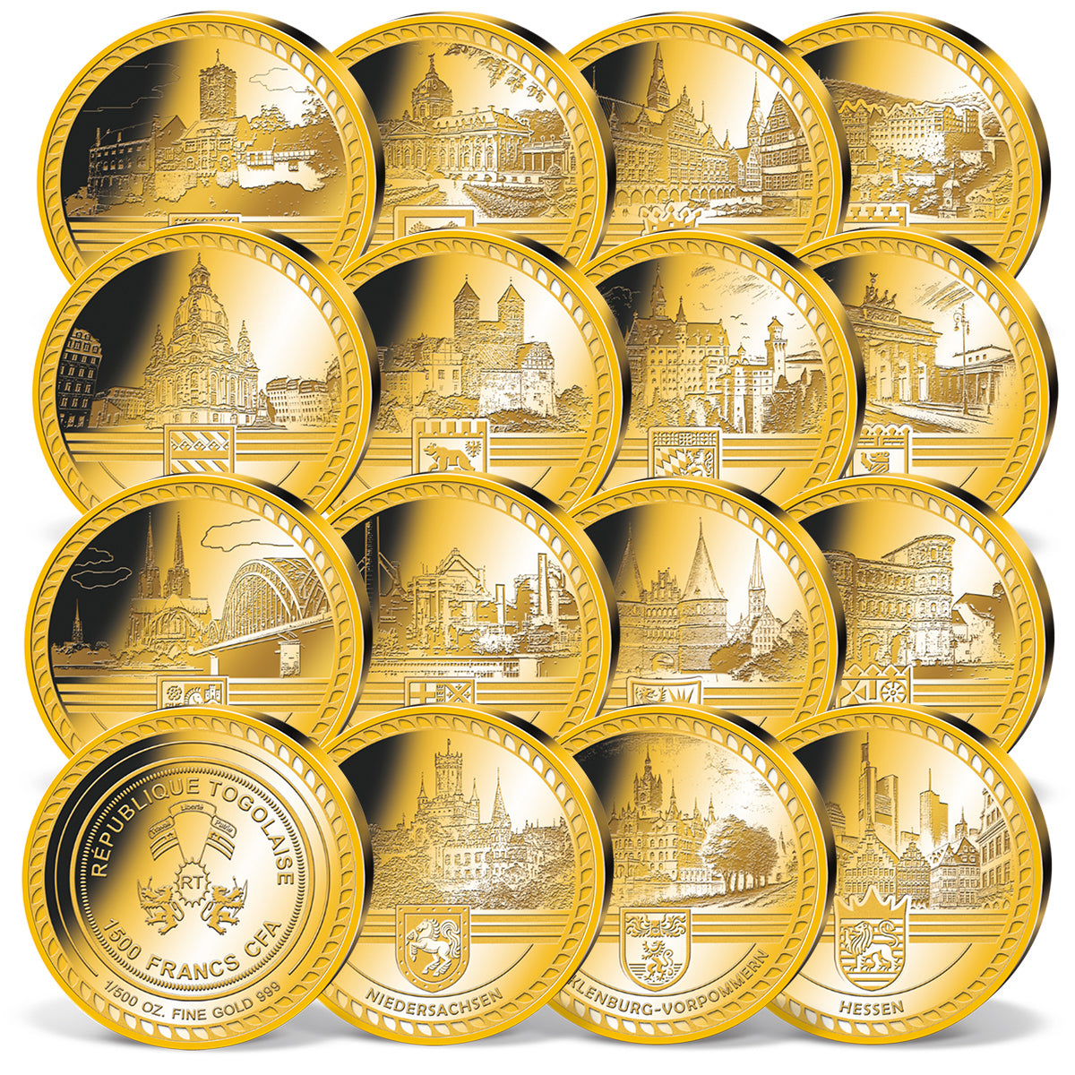 Produktbild von 16er 1/500 Unze Feingold-Münzen Komplett-Set 'Deutschland Edition'