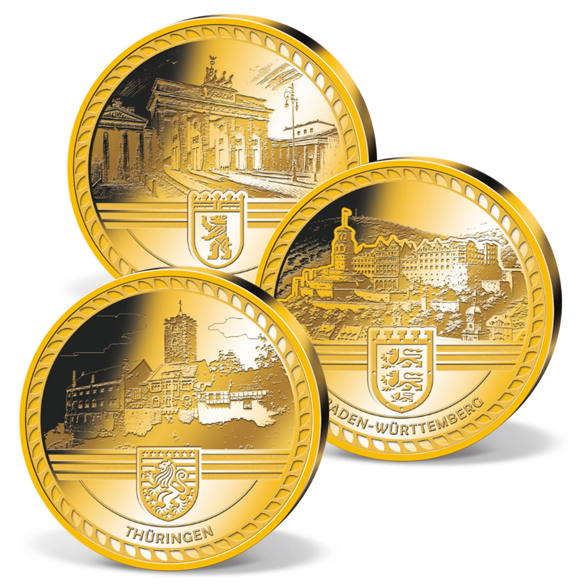 Produktbild von 16er 1/500 Unze Feingold-Münzen Komplett-Set 'Deutschland Edition'