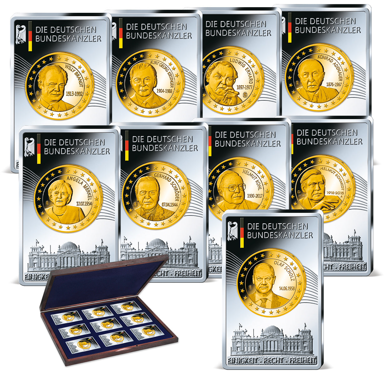 Produktbild von 9er Komplett-Set Barren 'Die Deutschen Bundeskanzler'