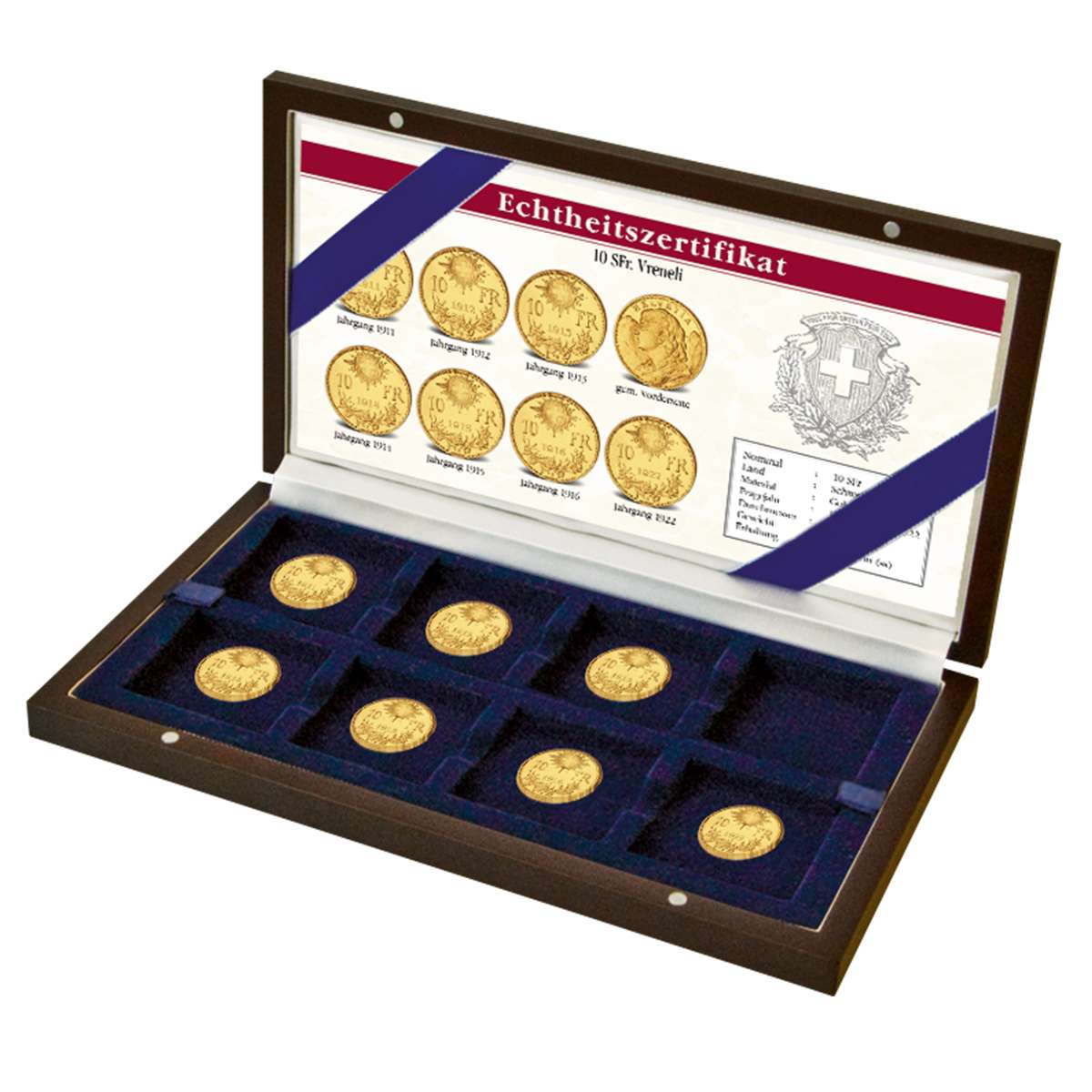 Produktbild von 7er Goldmünzen-Komplett-Set '10 Franken Vreneli 1911-1922'