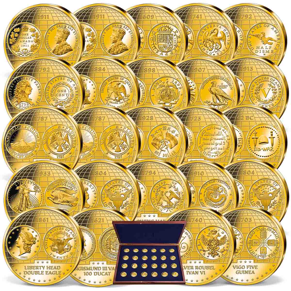 Produktbild von 24er Komplett-Set 'Die teuersten Münzen der Welt'