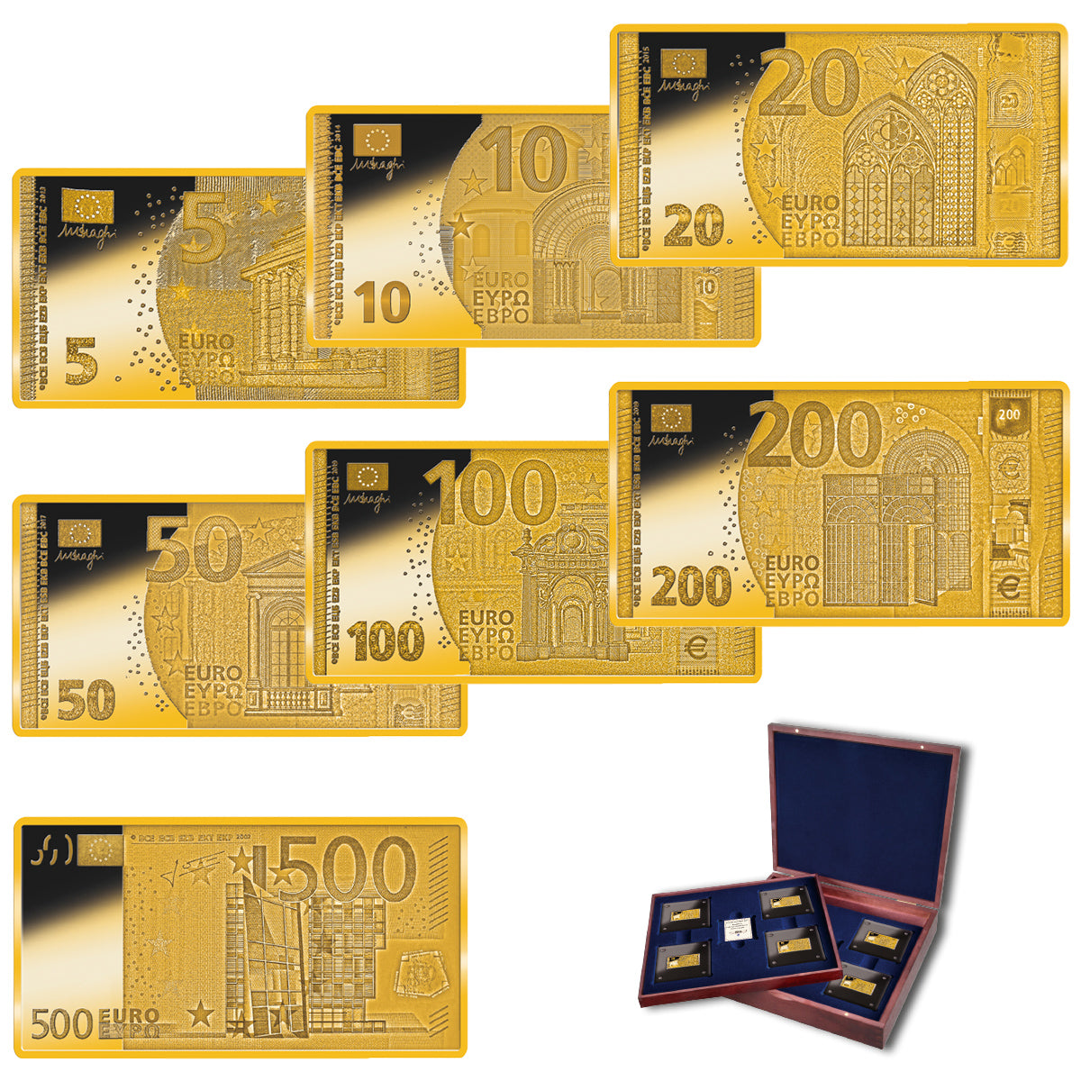 Produktbild von 7er 1/200 Unze Goldbarren Komplett-Set 'Eurobanknoten'