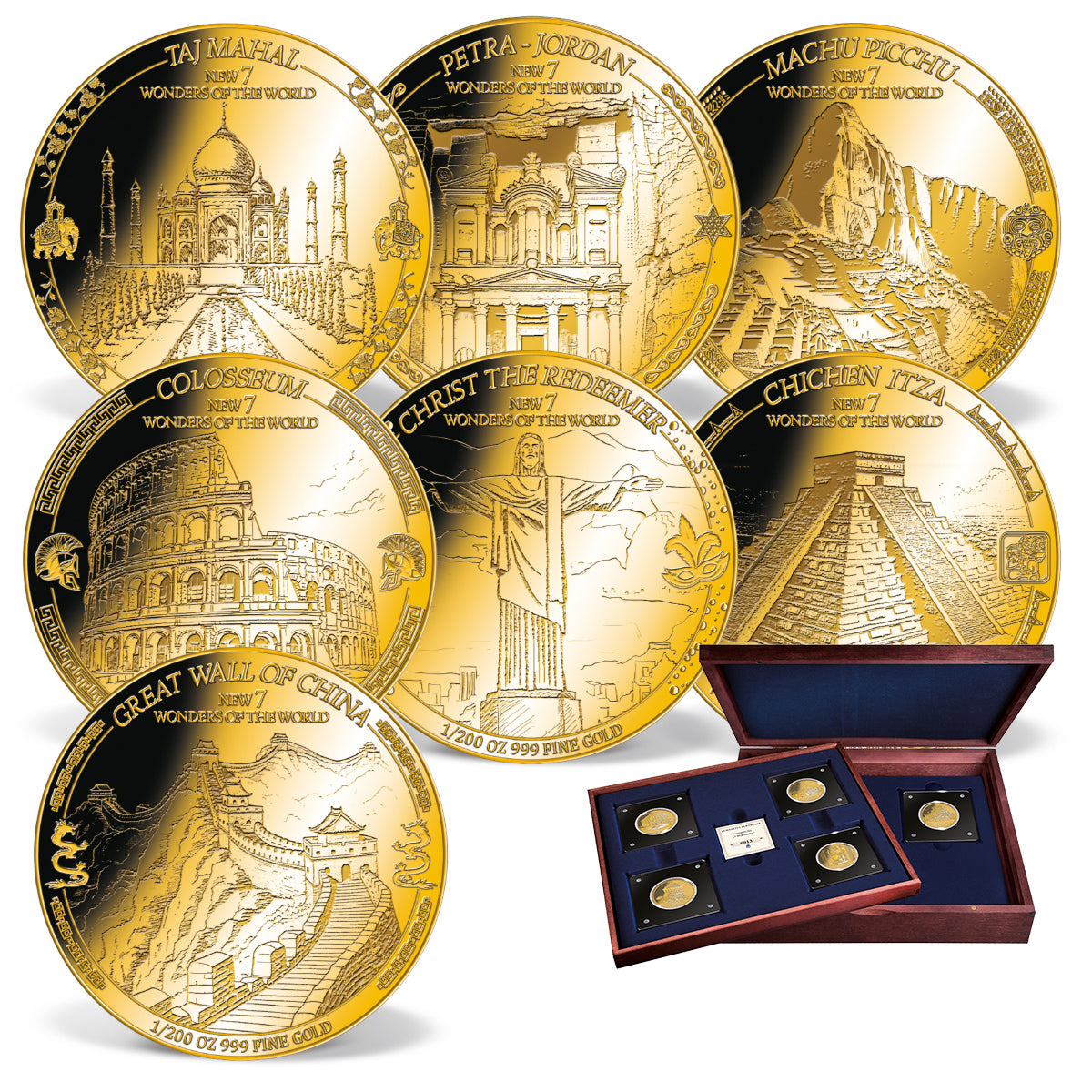 Produktbild von 7er 1/200 oz Feingold-Münzen-Set 'Weltwunder der Moderne'