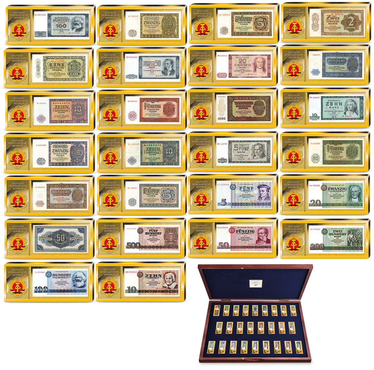 Produktbild von 26er Komplett-Set 'DDR Banknoten' im Barrenformat'