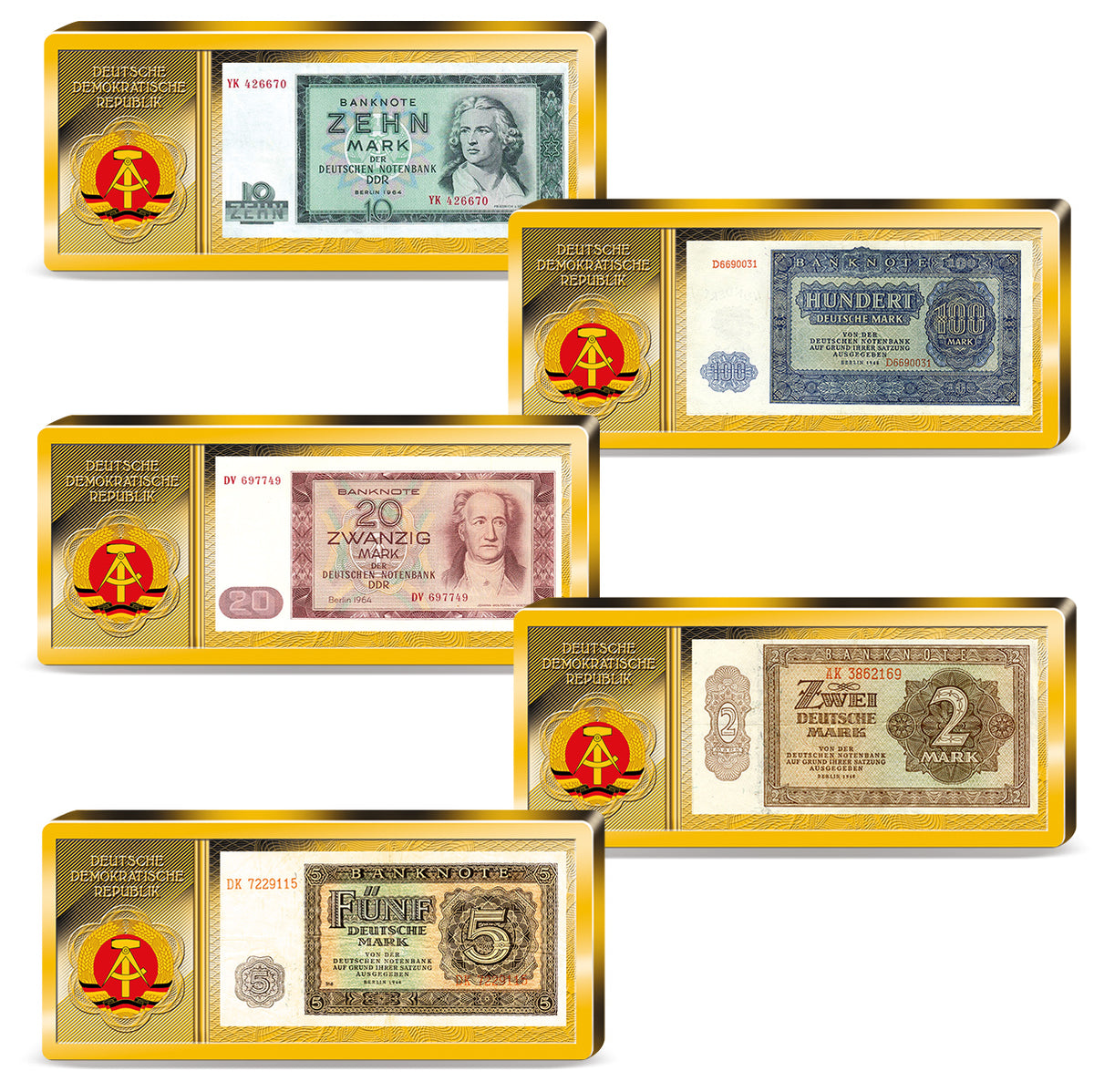 Produktbild von 26er Komplett-Set 'DDR Banknoten' im Barrenformat'