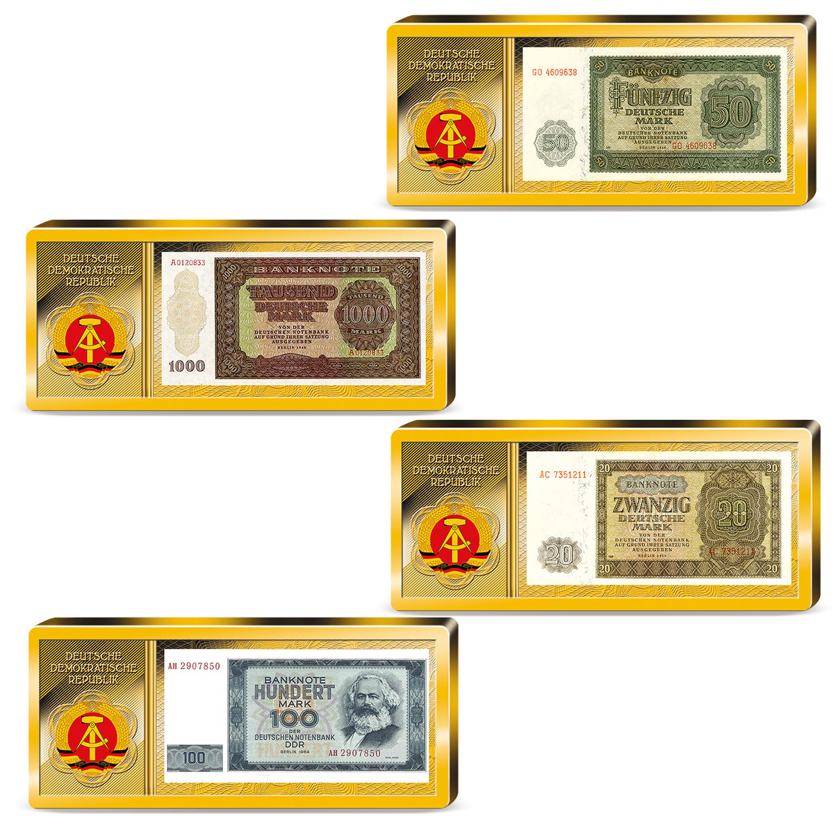 Produktbild von 26er Komplett-Set 'DDR Banknoten' im Barrenformat'