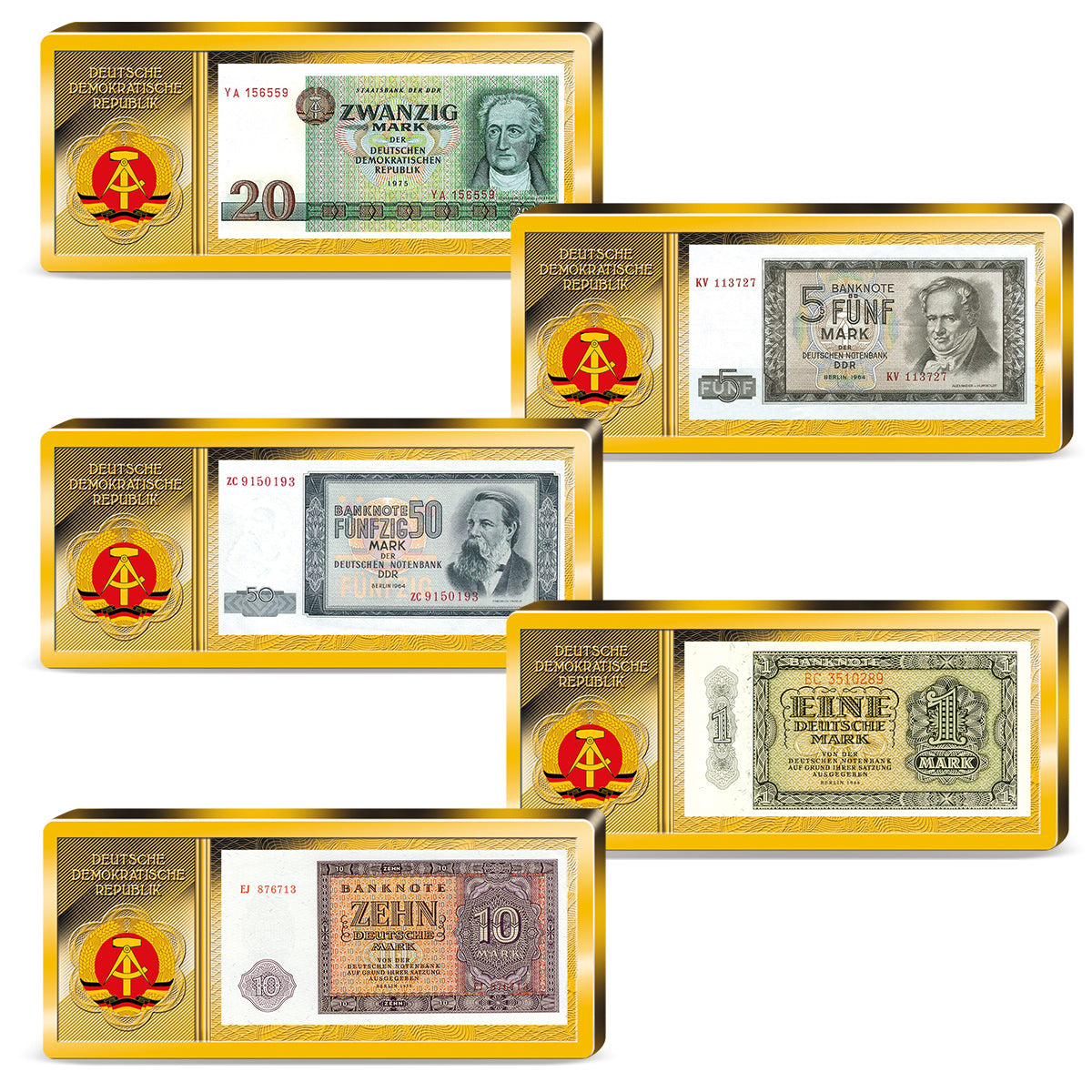 Produktbild von 26er Komplett-Set 'DDR Banknoten' im Barrenformat'
