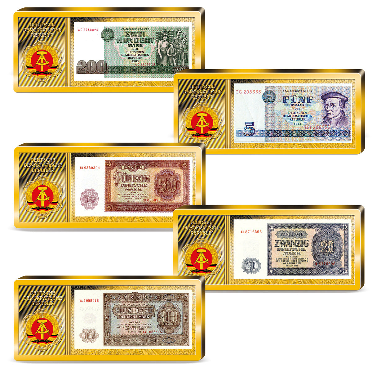 Produktbild von 26er Komplett-Set 'DDR Banknoten' im Barrenformat'