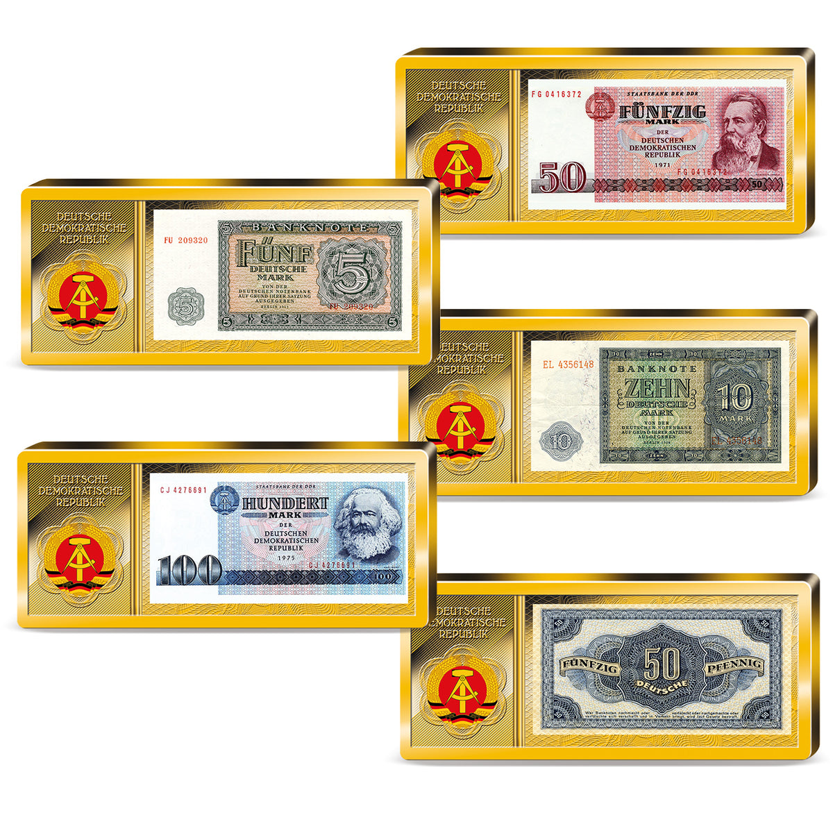 Produktbild von 26er Komplett-Set 'DDR Banknoten' im Barrenformat'