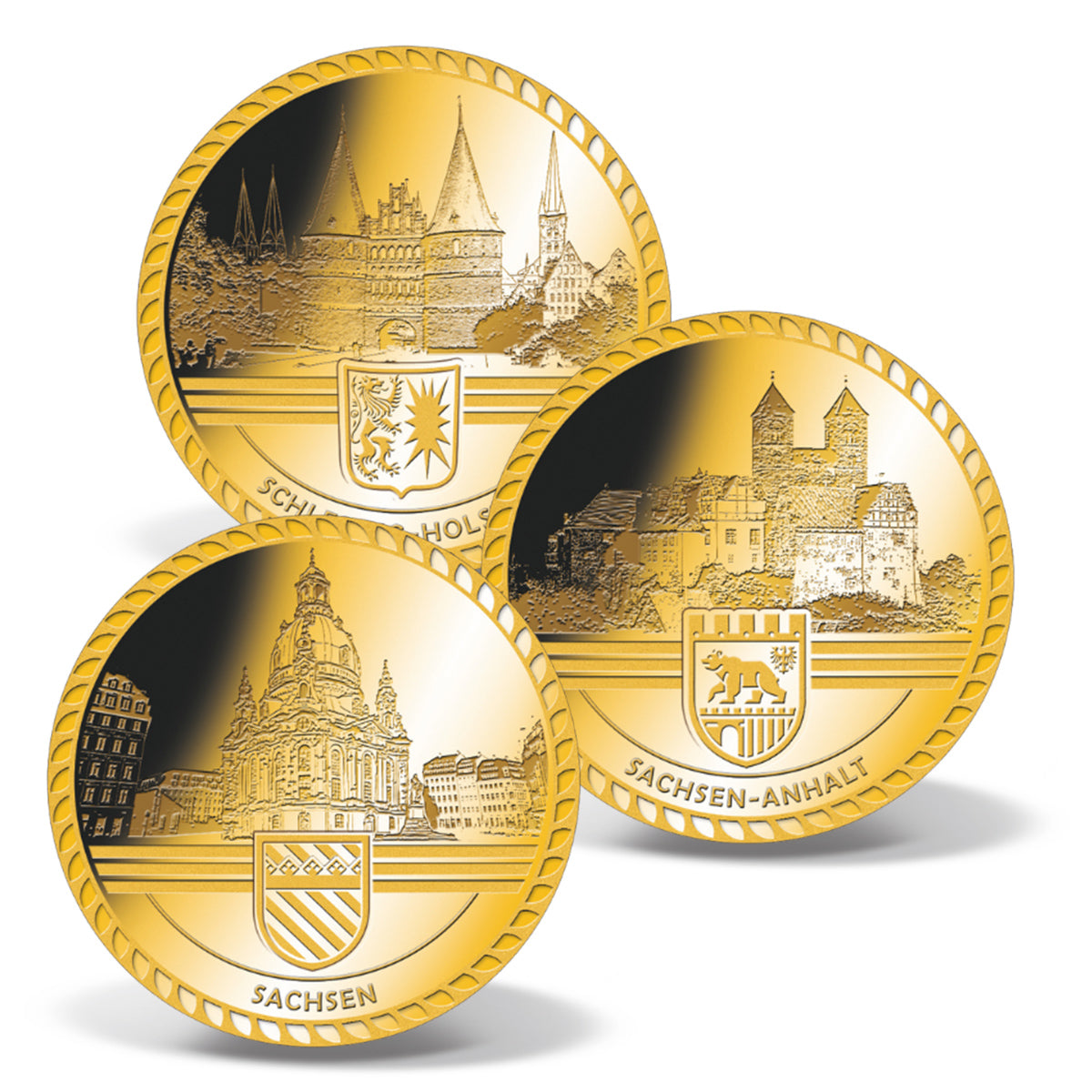 Produktbild von 16er 1/500 Unze Feingold-Münzen Komplett-Set 'Deutschland Edition'