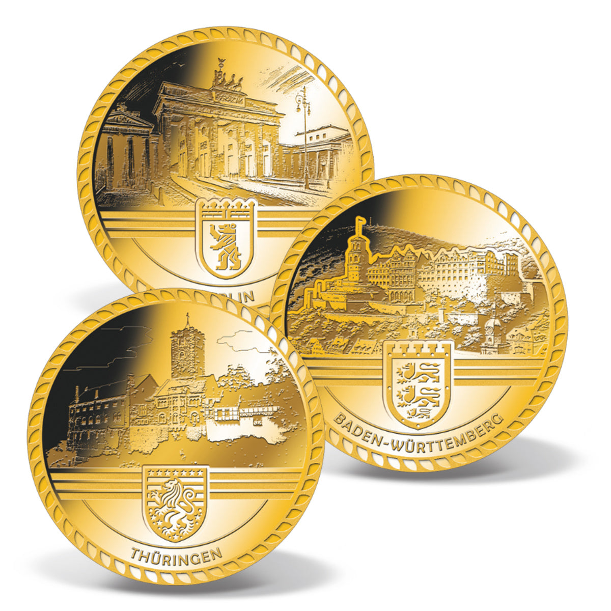 Produktbild von 16er 1/500 Unze Feingold-Münzen Komplett-Set 'Deutschland Edition'