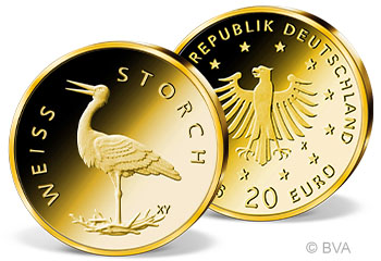 Neue 20 Euro Gold-Gedenkmünze "Heimische Vögel: Weißstorch" Deutschland 2020