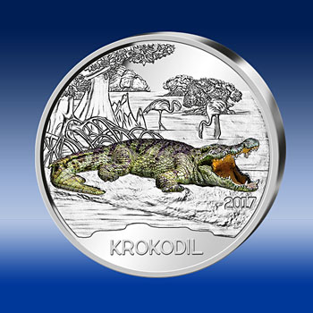 Vorderseite der 3 Euro Gedenkmünze „Das Krokodil“ – Tier-Taler Österreichs in 2017