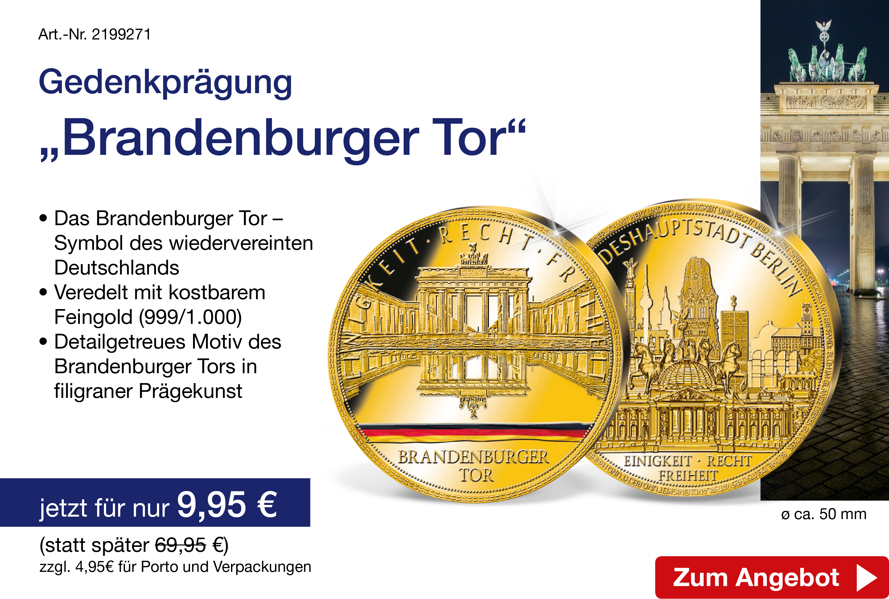 Gedenkprägung „Brandenburger Tor“