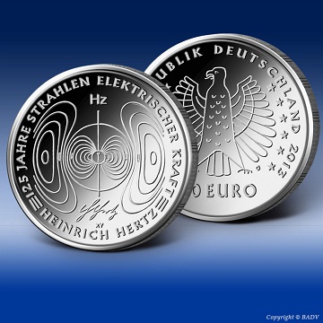 Münzsammler können die neueste 10 Euro-Gedenkmünze „125 Jahre Strahlen elektrischer Kraft – Heinrich Hertz“ jetzt bei Bayerisches Münzkontor® vorbestellen.