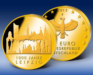 10 Euro-Gedenkmünze "1.000 Jahre Leipzig" 2015 vergoldet