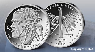 20 Euro Silber-Gedenkmünze "125. Geburtstag Otto Dix"