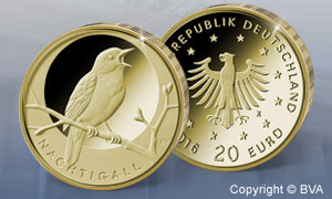20-Euro-Goldmünze „Heimische Vögel: Nachtigall“