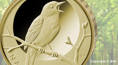 20-Euro-Goldmünze „Nachtigall“ Detailansicht
