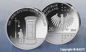 20-Euro-Silbergedenkmünze „200. Geburtstag Ernst Litfaß“