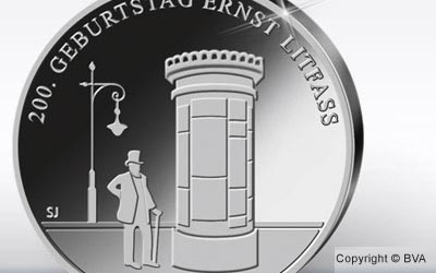 20-Euro-Silbergedenkmünze "200. Geburtstag Ernst Litfaß" Detail