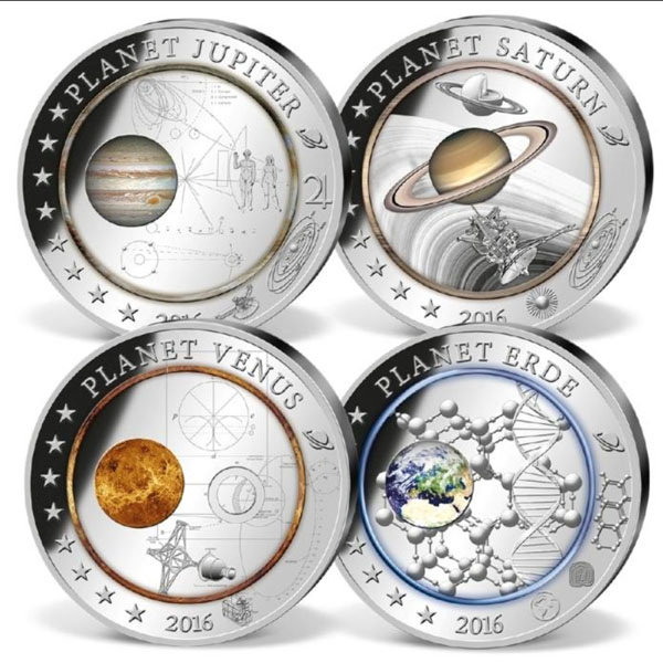 Eines von zahlreichen faszinierenden Weltraum-Angeboten des Bayerischen Münzkontors - das Sonderset „Planeten des Sonnensystems“